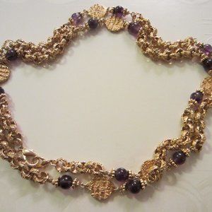 St. John Monogram Golden Lavender Glass Chain Necklace